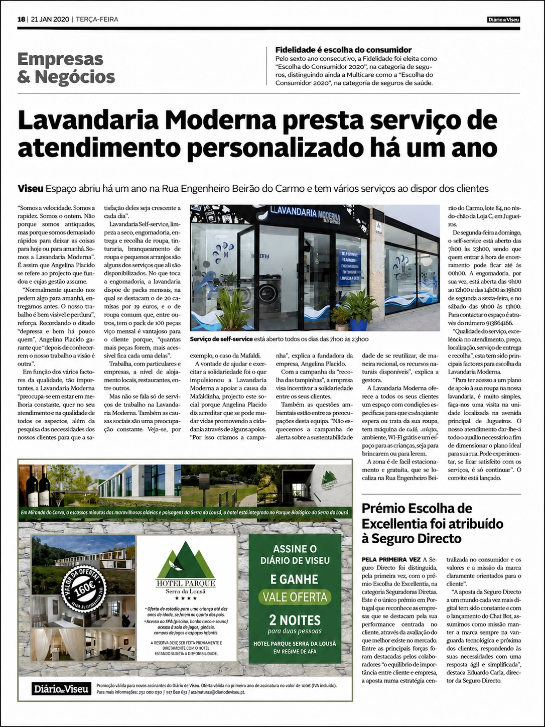 Artigo do Diário de Viseu sobre a Lavandaria Moderna